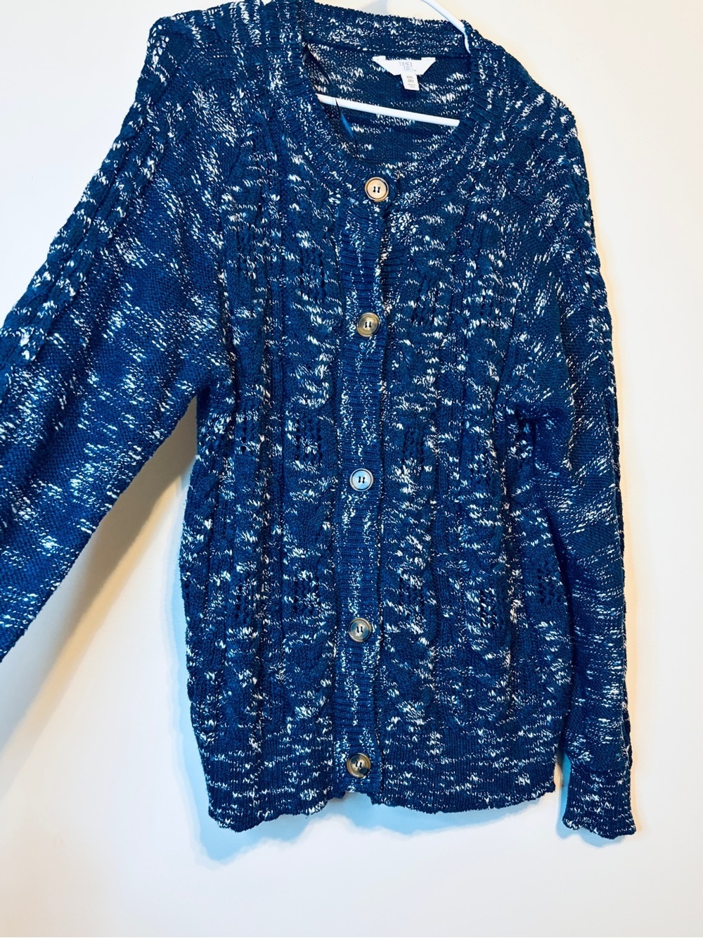 Time and Tru Navy and White Marled Button-Front Cable Cardigan